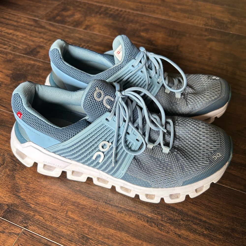 On Running Gray and Blue Sneakers